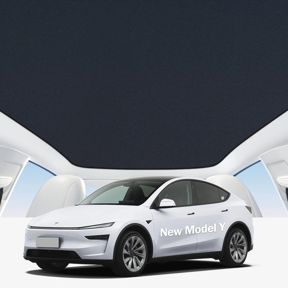Tesla Model Y with panoramic glass roof sunshade installed