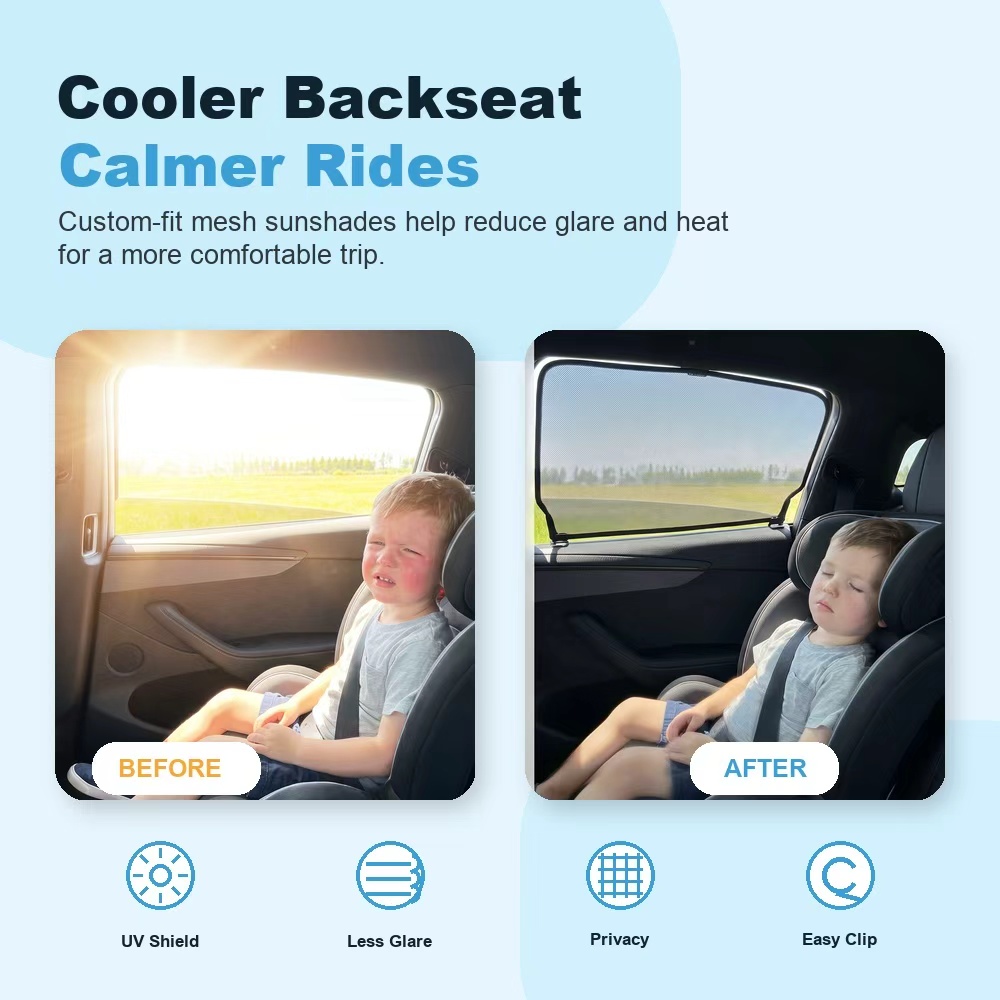 Before and after comparison for Tesla rear seat sunshade